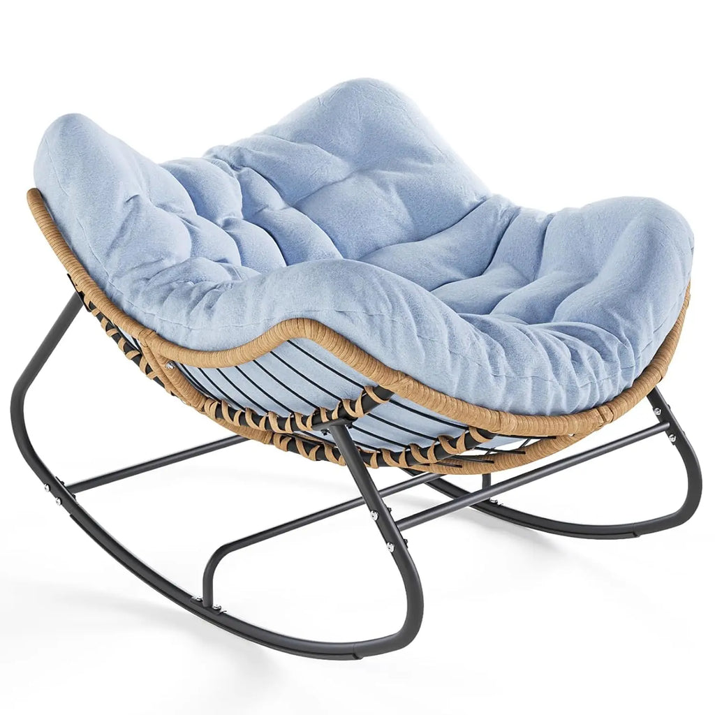 Oversized Rattan Rocking Chair with Footrest Cushioned Lounge for Patio Garden Bedroom Balcony 550Lbs Capacity, Customized