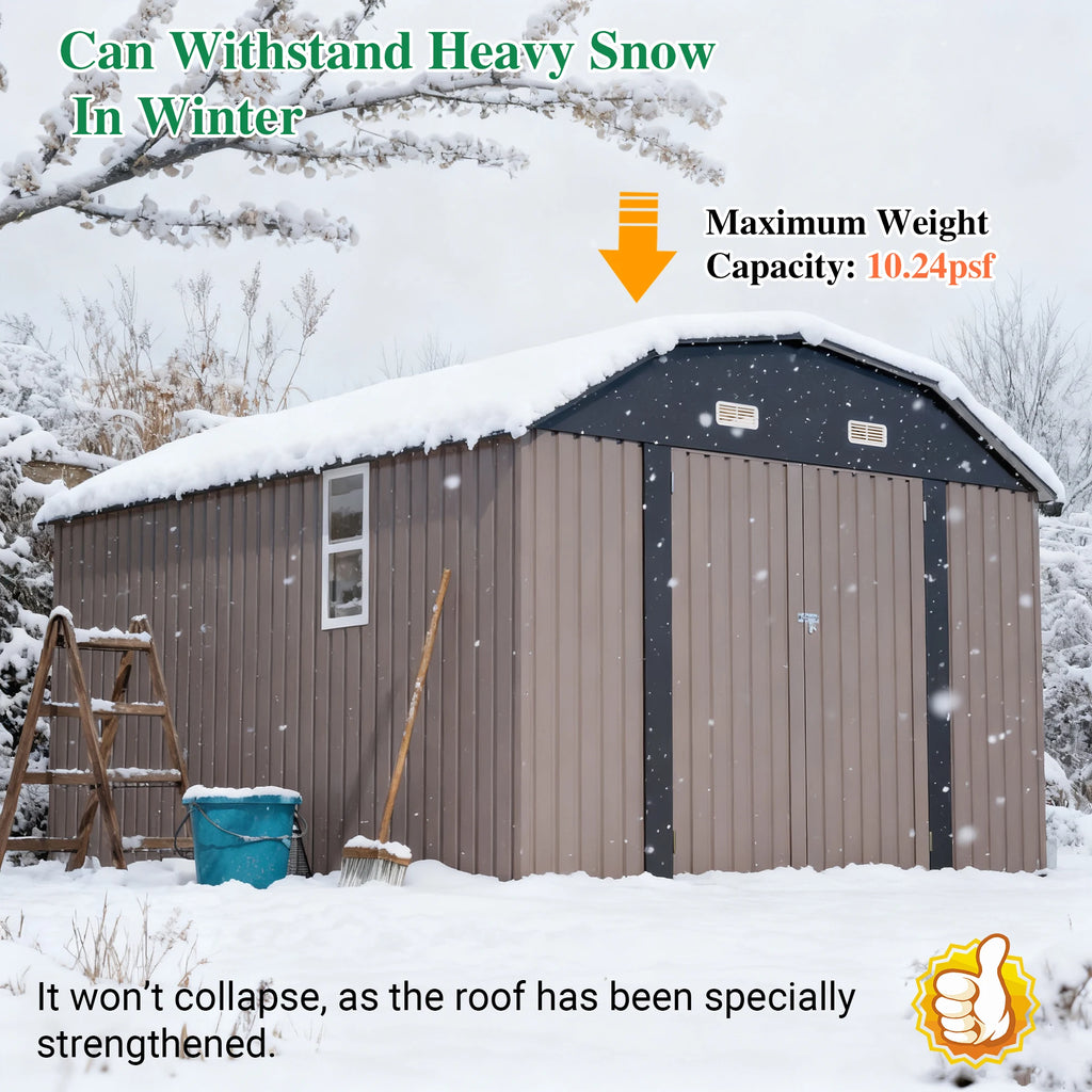10' x 12' Metal Outdoor Storage Shed with Floor Frame Kit Tool Shed Heavy Duty, Floor Not Included