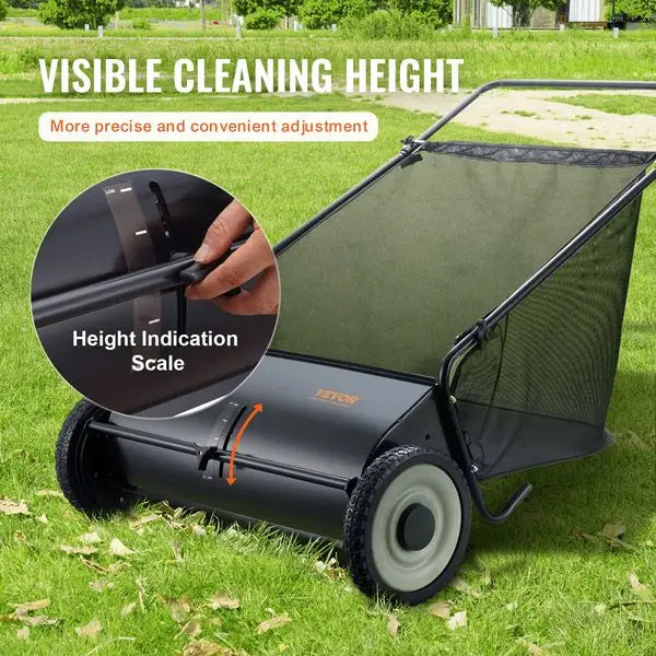 SucceBuy Push Lawn Sweeper, 26 Inch Leaf & Grass Collector, Strong Rubber Wheels & Heavy Duty Thickened Steel