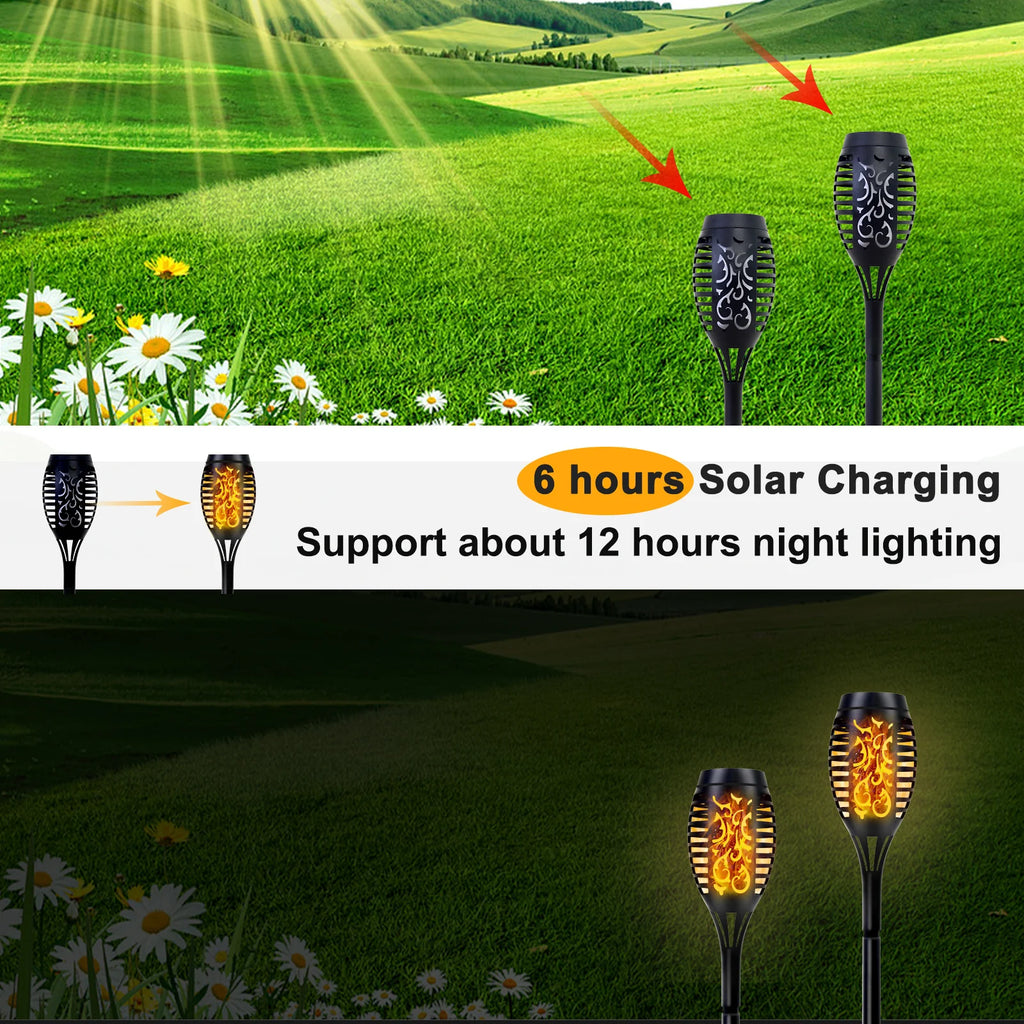 4/6/8/12Pcs Flame Torch Lights, Flickering LED, Outdoor, Solar Powered, Waterproof, 5 Colors