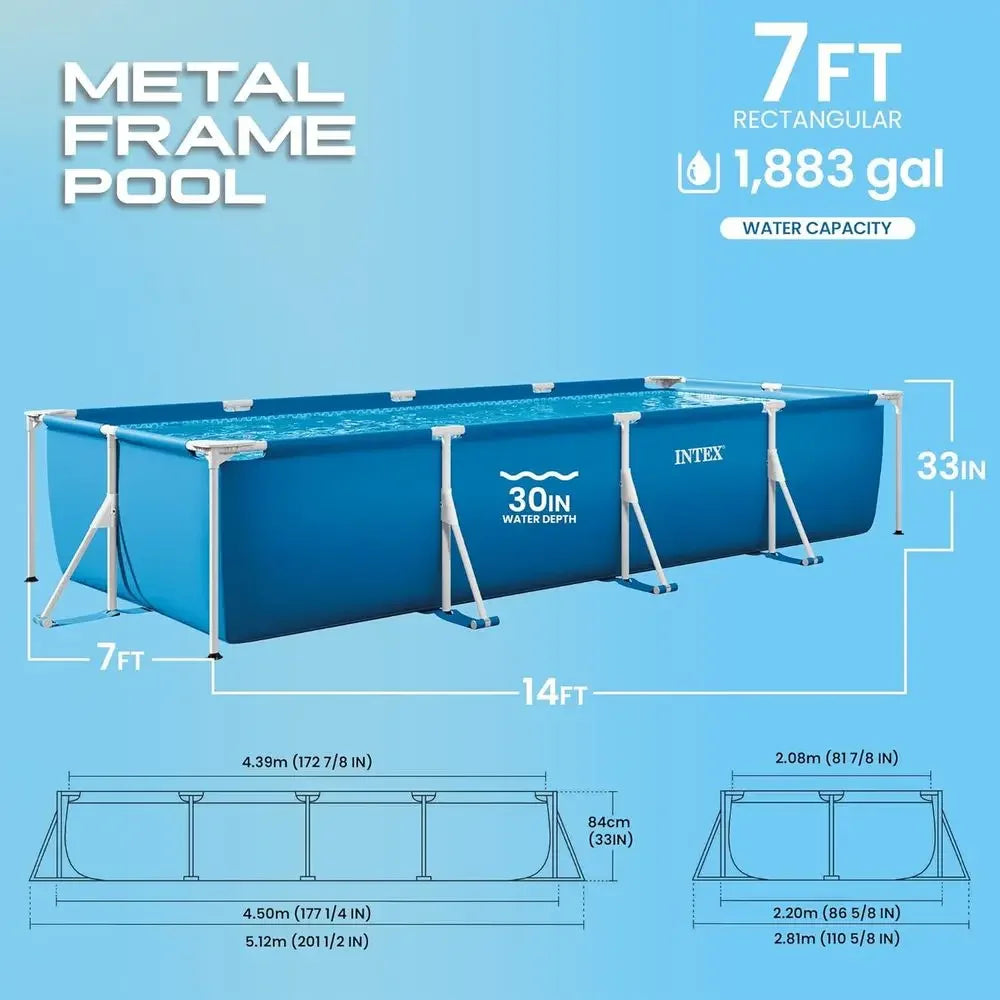 Intex 14ft x 9ft Above Ground Swimming Pool with Steel Frame and 530 GPH Cartridge Filter Pump