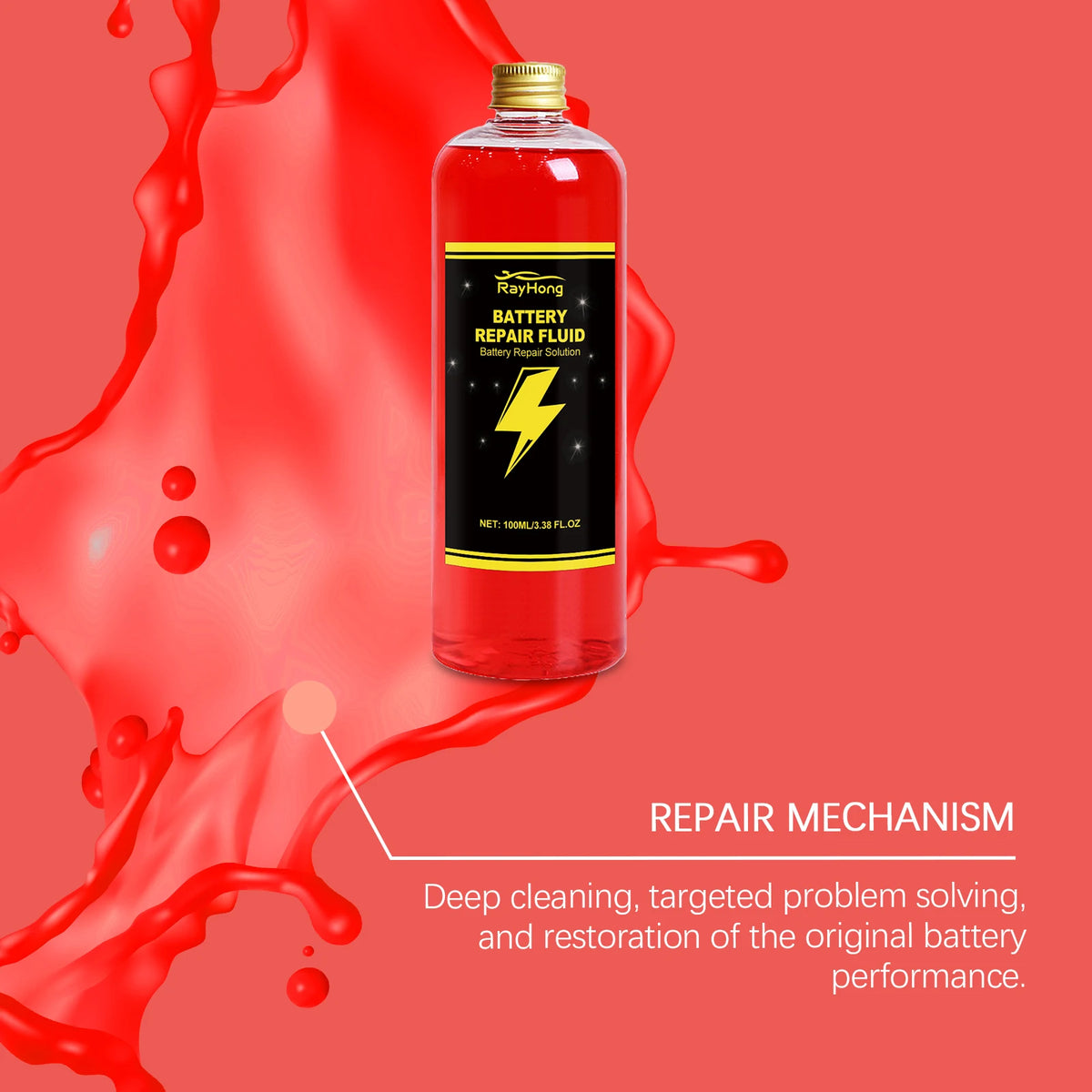 RayHong Concentrated Safe Car Battery Restore Refill Solution Auto Lead Acid Battery Additive Repair Fluid Reconditioning Solution Corrosion Inhibitor Dispersant Car Accessories 100ml