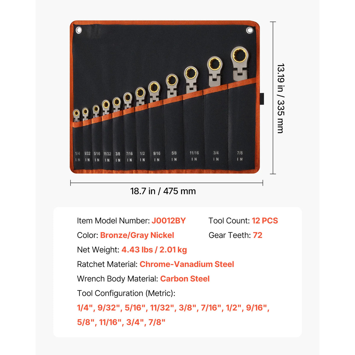 SucceBuy Combination Wrench Set Steel Ratcheting Wrench Set with Rack Organizer Size Labels for Household Automotive Repairs