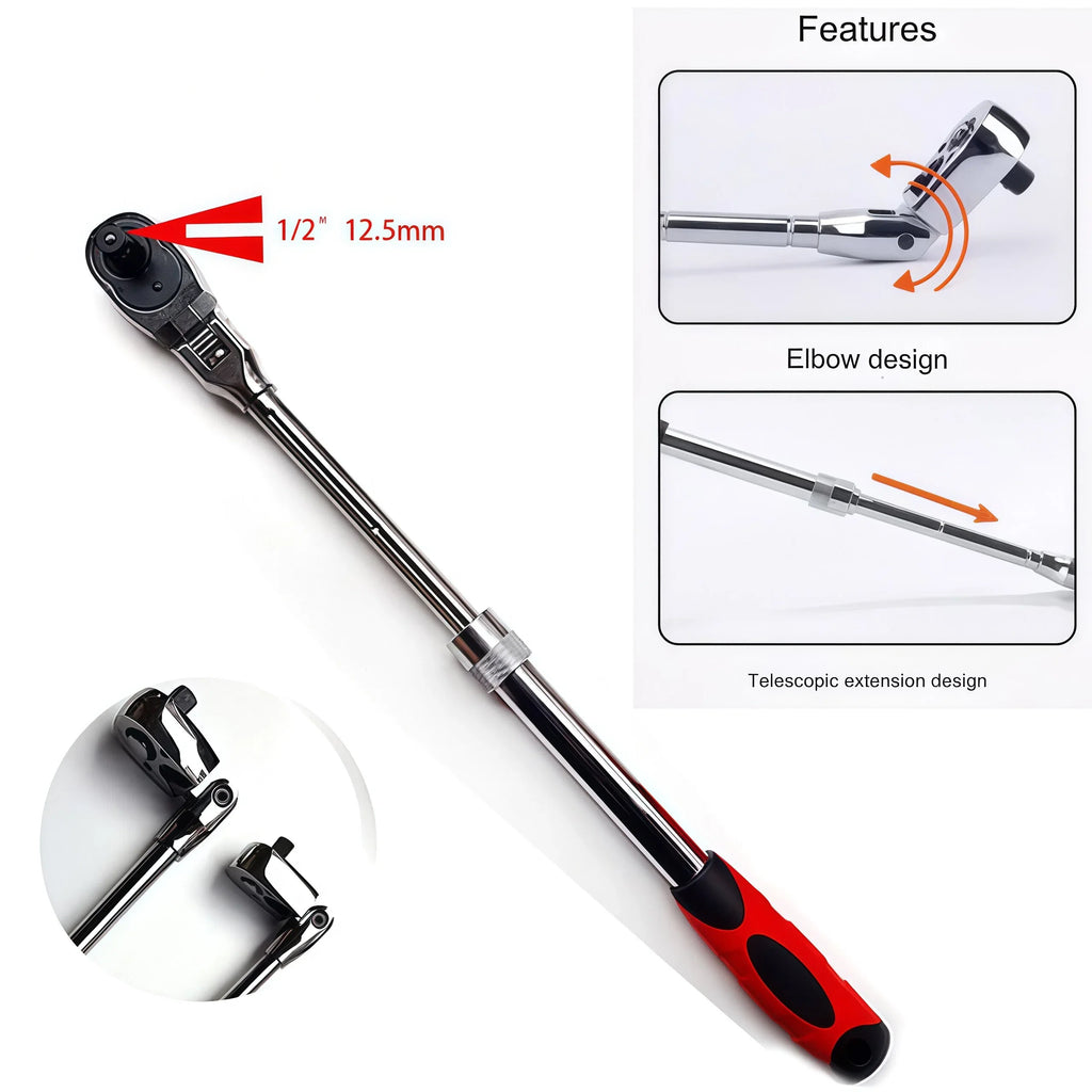 Durable Chrome Vanadium Steel Ratchet Wrench Set, 72 Teeth, Telescopic Handle, Quick Release, 1/2, 3/8, 1/4 Inch for Automotive