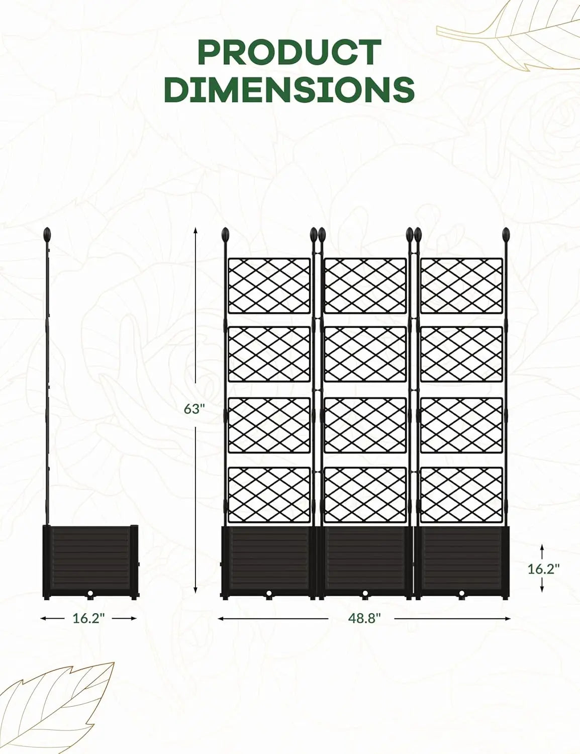 Plastic Planter Box w/ Trellis Rack, 5.25FT Tall Raised Garden Bed, Balcony/Patio Flower Vegetable Planting