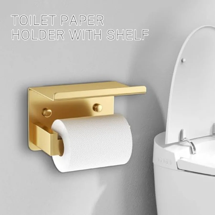 5-Piece Bathroom Hardware Set Brushed Gold Towel Bar Set, Stainless Steel Towel Holder Set for Bathroom, Wall-Mounted Towel Rack