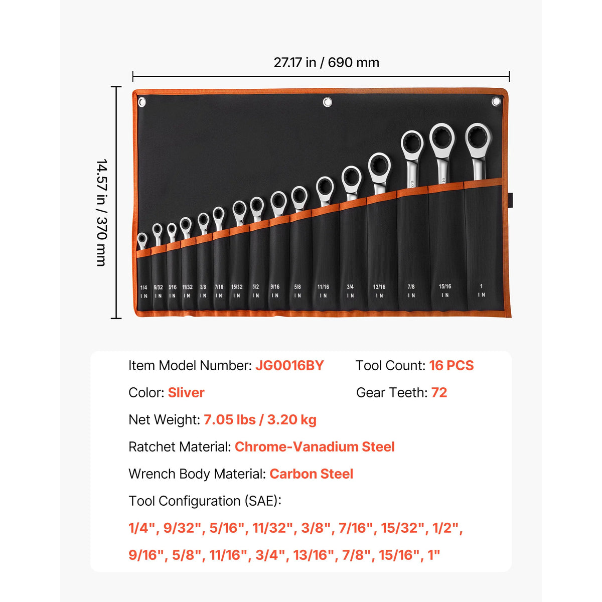 SucceBuy Combination Wrench Set Steel Ratcheting Wrench Set with Rack Organizer Size Labels for Household Automotive Repairs