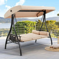 3 Person Outdoor Porch Swing with 1.5" Upgraded Cup Holder, Adjustable Canopy, Backrest, Patio Swing Bed with Weather Resistant Fabric