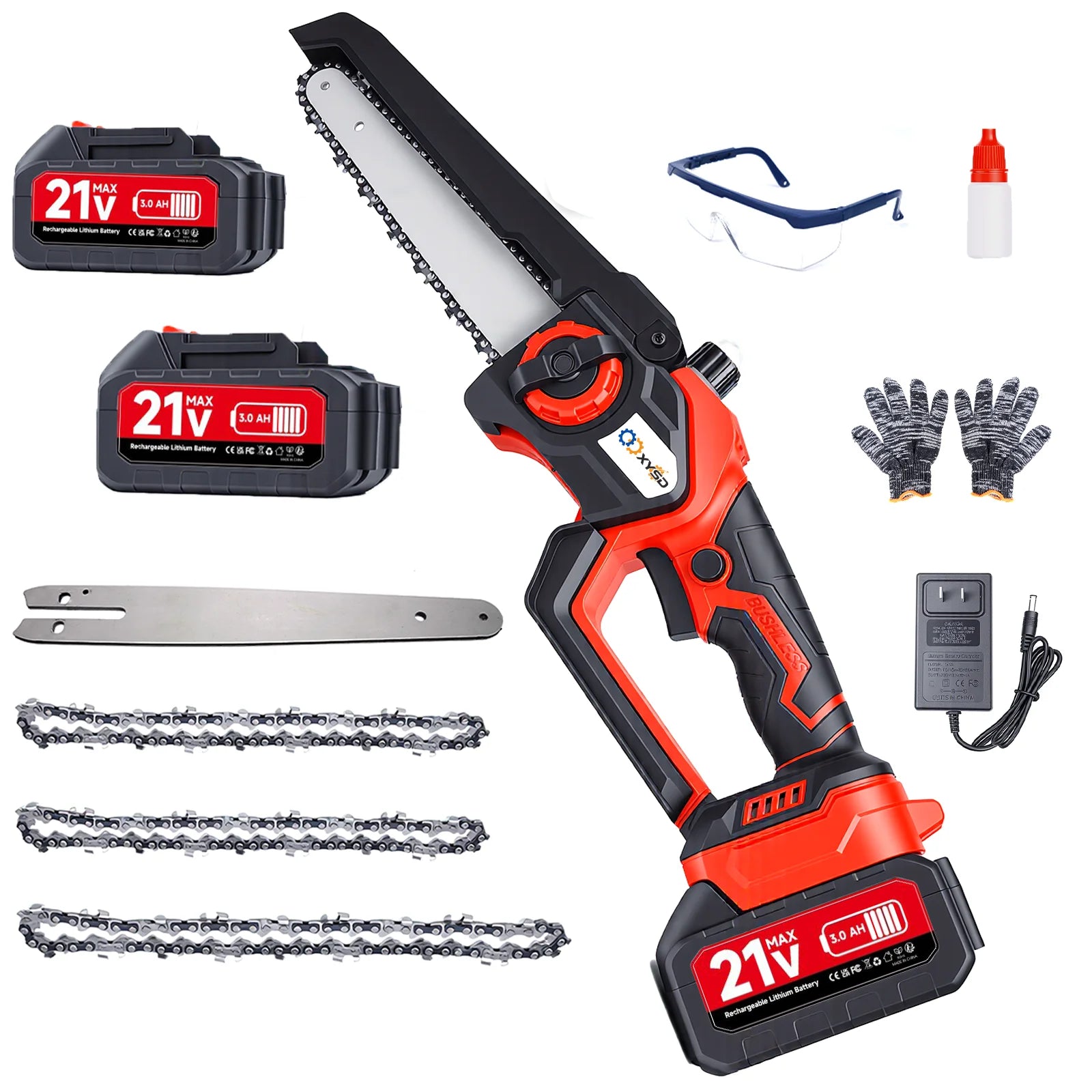 6" and 8" Mini Chainsaw Cordless, Portable Handheld Electric Chainsaw, 2 Batteries