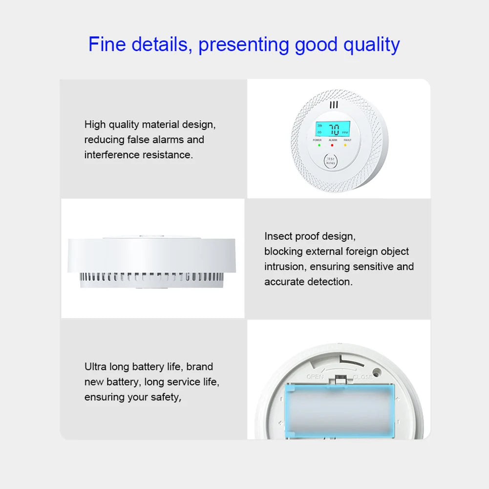 1-5PCS Carbon Monoxide Alarm Detector 85dB High Sensitive CO Alarm Sensor with LCD Display for Home Office Safety Protection ﻿