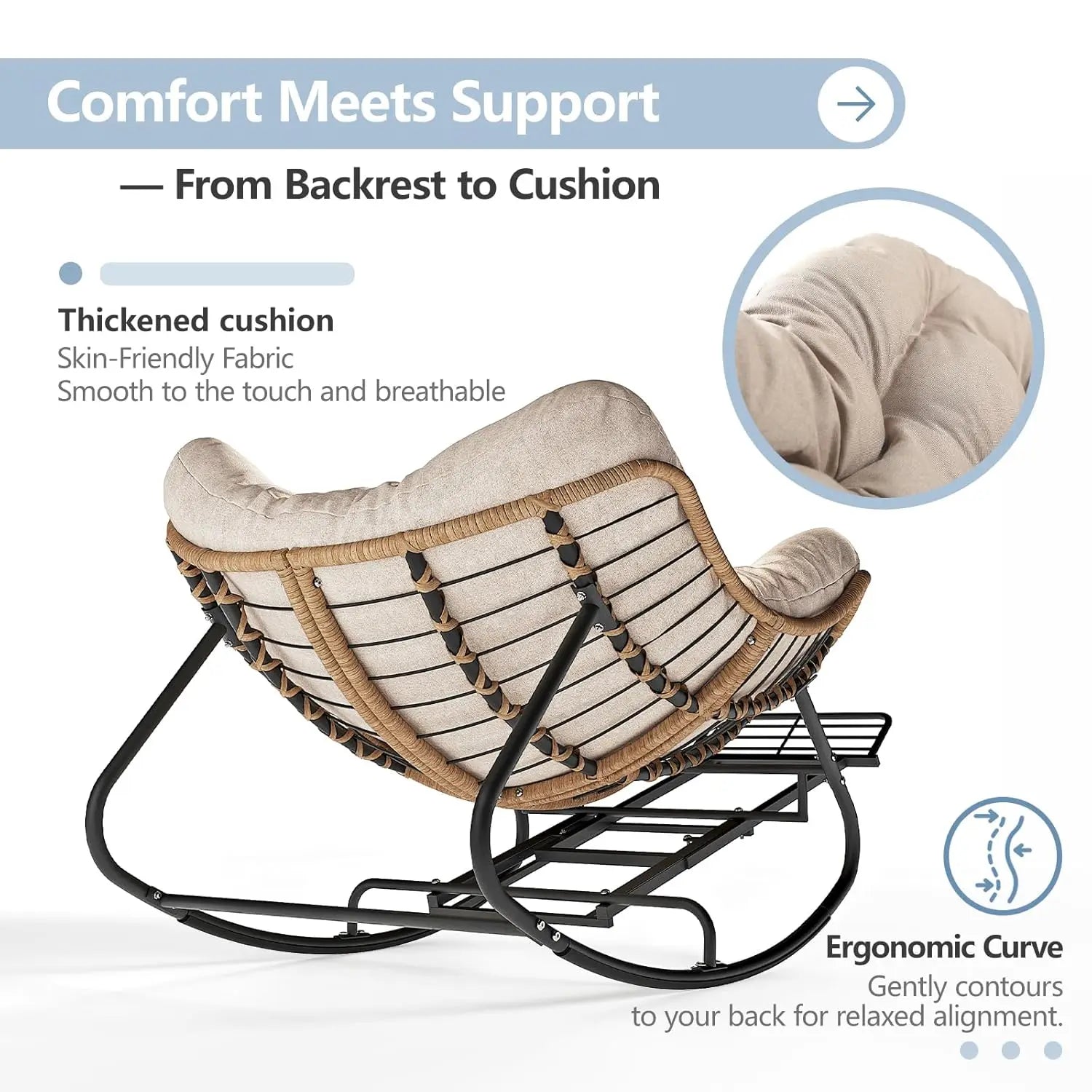 Oversized Rattan Rocking Chair with Footrest Cushioned Lounge for Patio Garden Bedroom Balcony 550Lbs Capacity, Customized