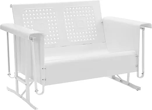 Bates Retro Metal Outdoor Loveseat Glider, 2-Person Rocking Patio Bench for Porch, Deck, Navy Gloss