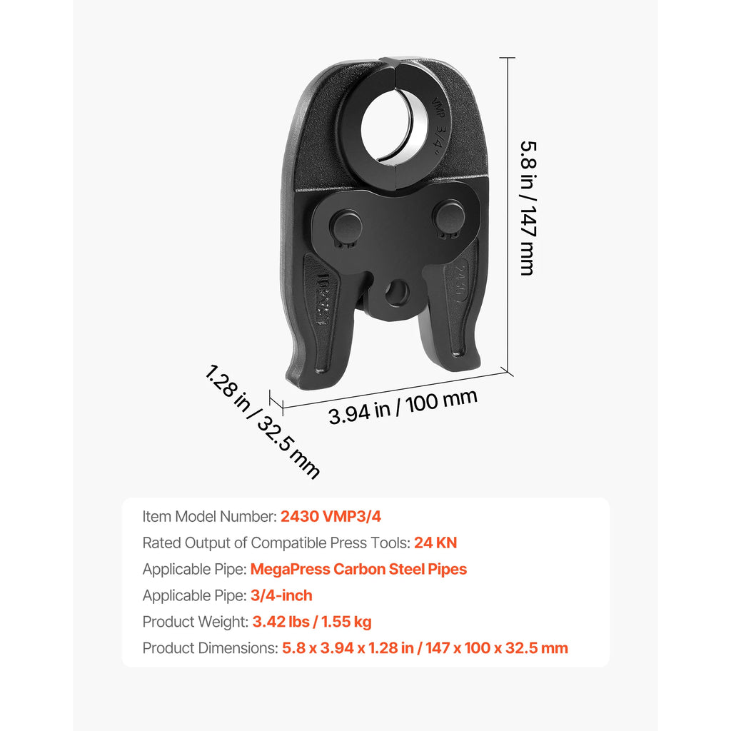 SucceBuy 1/2" 3/4" MegaPress Jaw for Compact Series Press Tool Compatible with 24KN Press Tool for Carbon Steel Pipes Connection