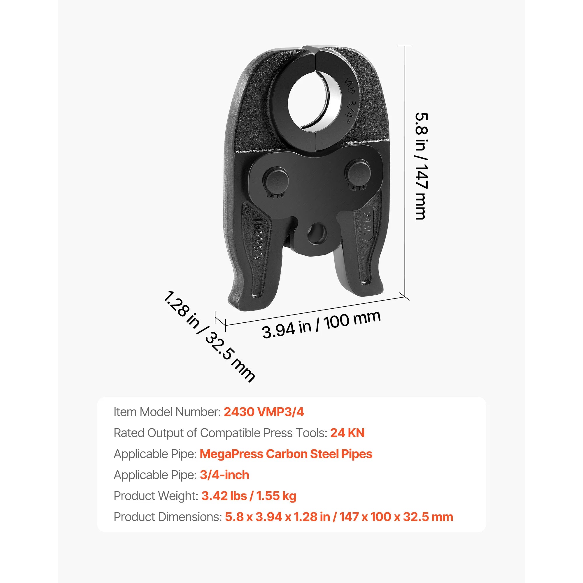 SucceBuy 1/2" 3/4" MegaPress Jaw for Compact Series Press Tool Compatible with 24KN Press Tool for Carbon Steel Pipes Connection