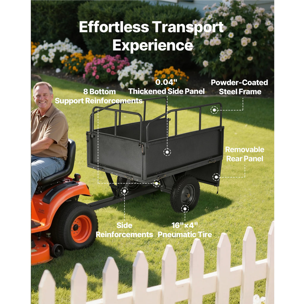 SucceBuy Garden Utility Trailer 17Cu.Ft&600lbs Capacity ATV UTV Hauling Trailer Tow Behind Steel Dump Cart forLawn Mower Tractor