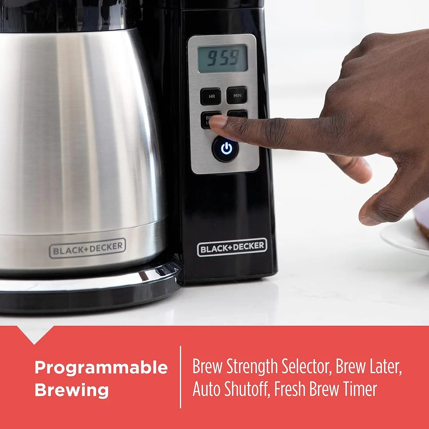 12 Cup Thermal Programmable Coffee Maker with Brew Strength and VORTEX Technology, Black/Steel