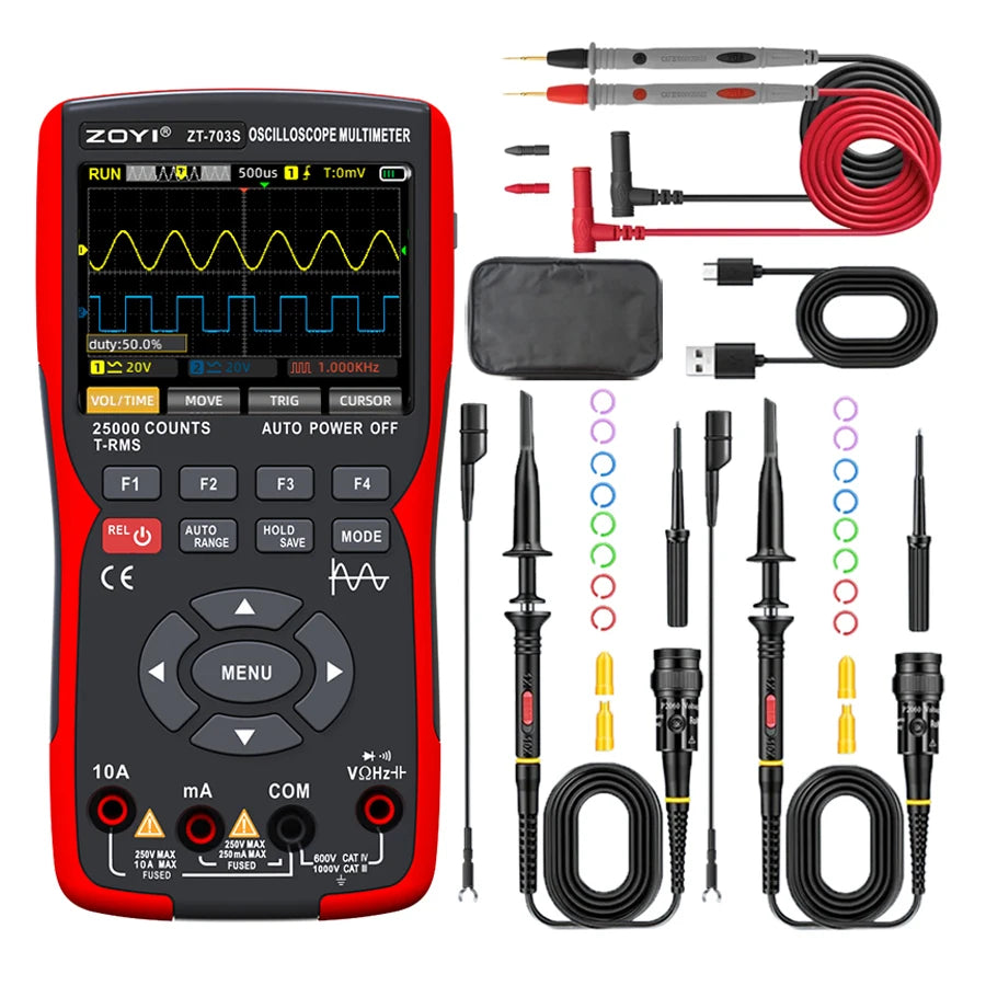 ZOYI ZT-703 Handheld digital oscilloscope multimeter three-in-one two-channel oscillometer signal generator electrician