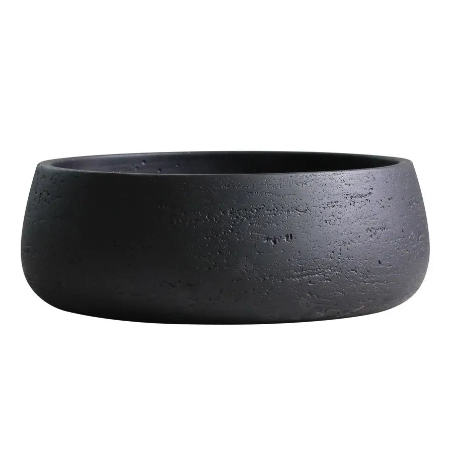 Large Ceramic Planter Bowl, Shallow Plant Pot, Matt Black Flowerpot, Indoor and Outdoor Garden Decor