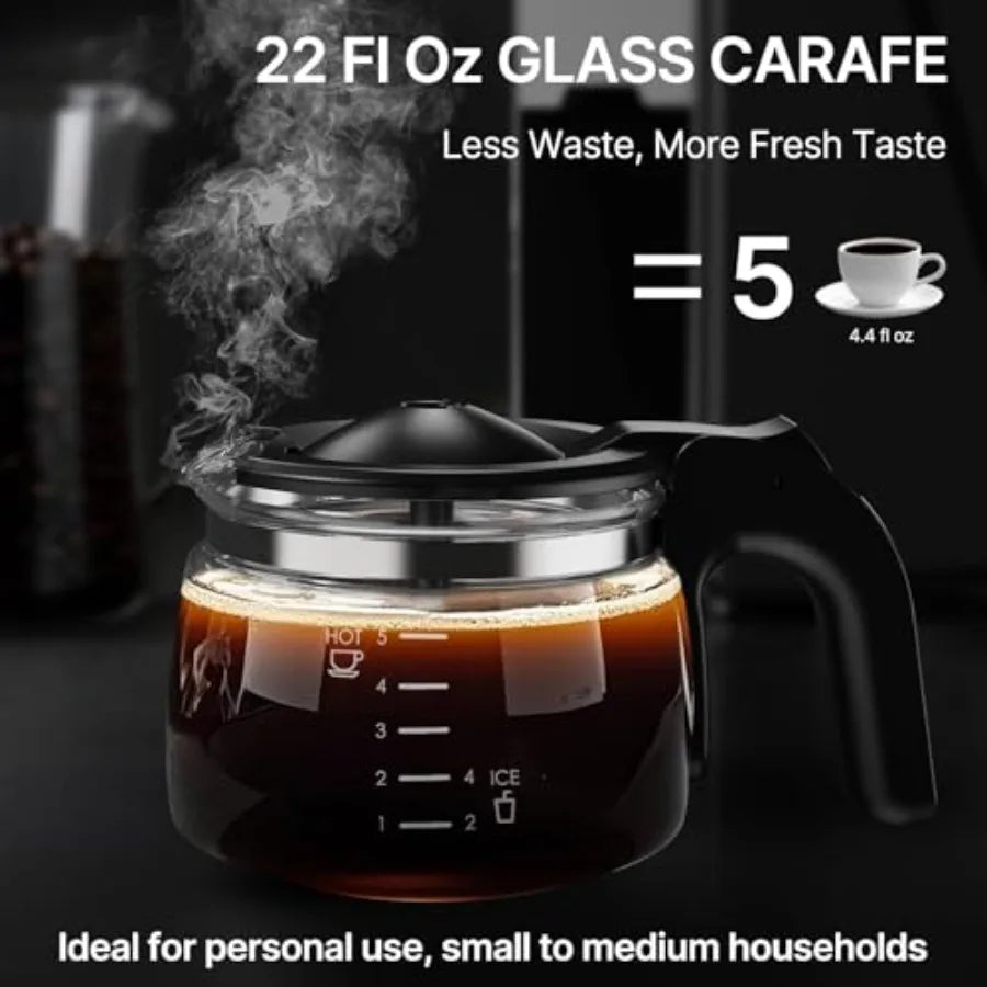 Programmable Coffee Maker with Grinder for Hot and Cold Brew 22 oz Glass Carafe Fully Automatic with Timer and Removable Filter