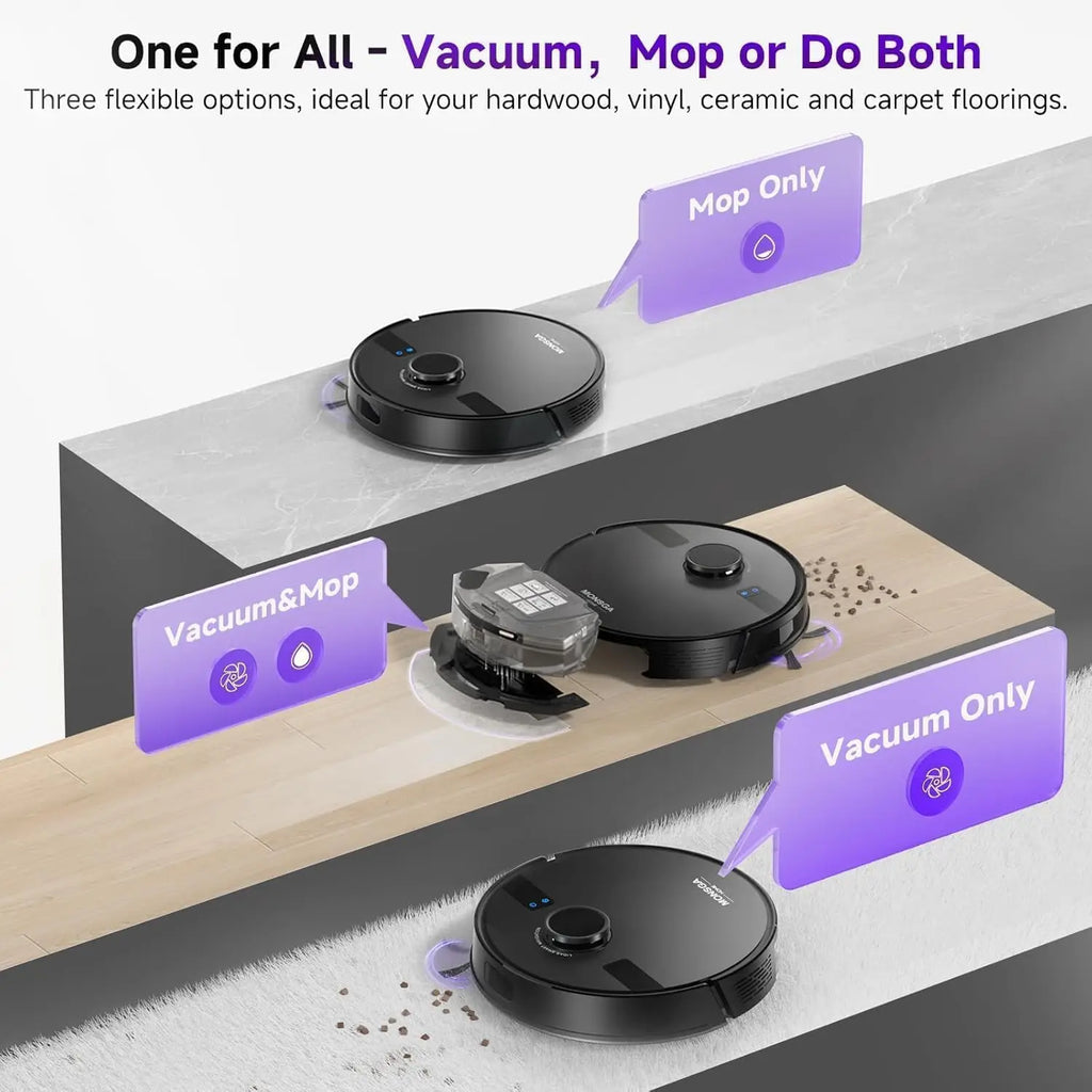 MONSGA Home Robot Vacuum and Mop Combo, 6000Pa Self-Emptying Robot Vacuum with LiDAR Navigation, 180mins Runtime, App/Voice Control
