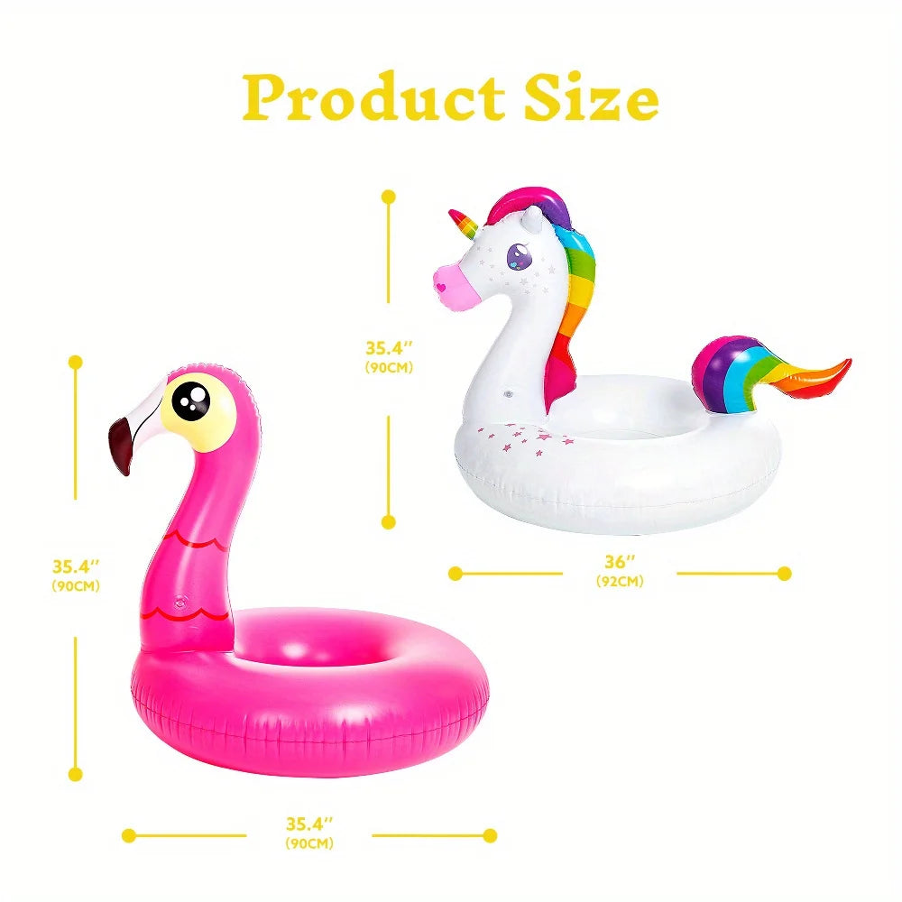 Joyfy 2Pack Flamingo Unicorn Pool Float Fun Floaties Inflatable Swimming Pool Tubes Toys Summer Vacation Party Toys for Kids