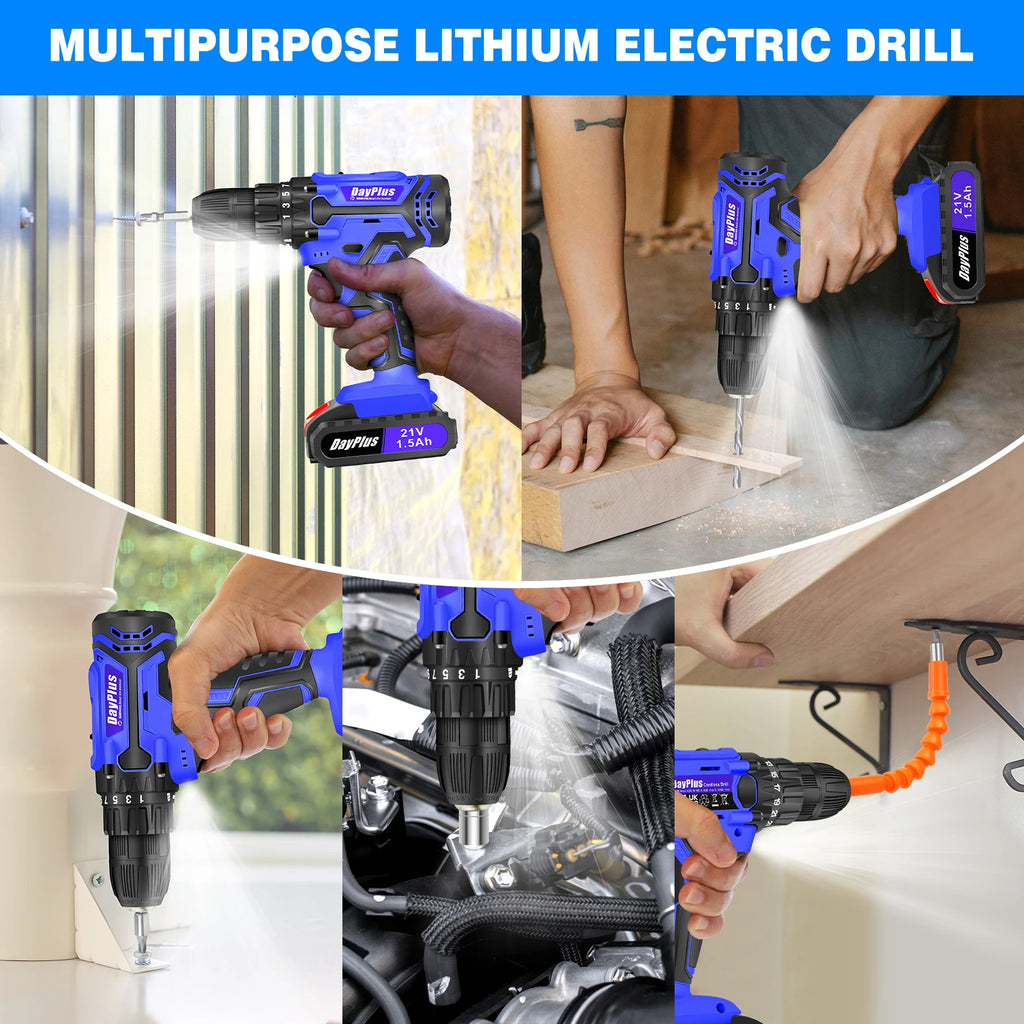 21V Cordless Power Drill, Bits Included, 25+1 Torque Setting, 1.5mAh Li-ion Battery & Fast Charger, 2-Gear Drill