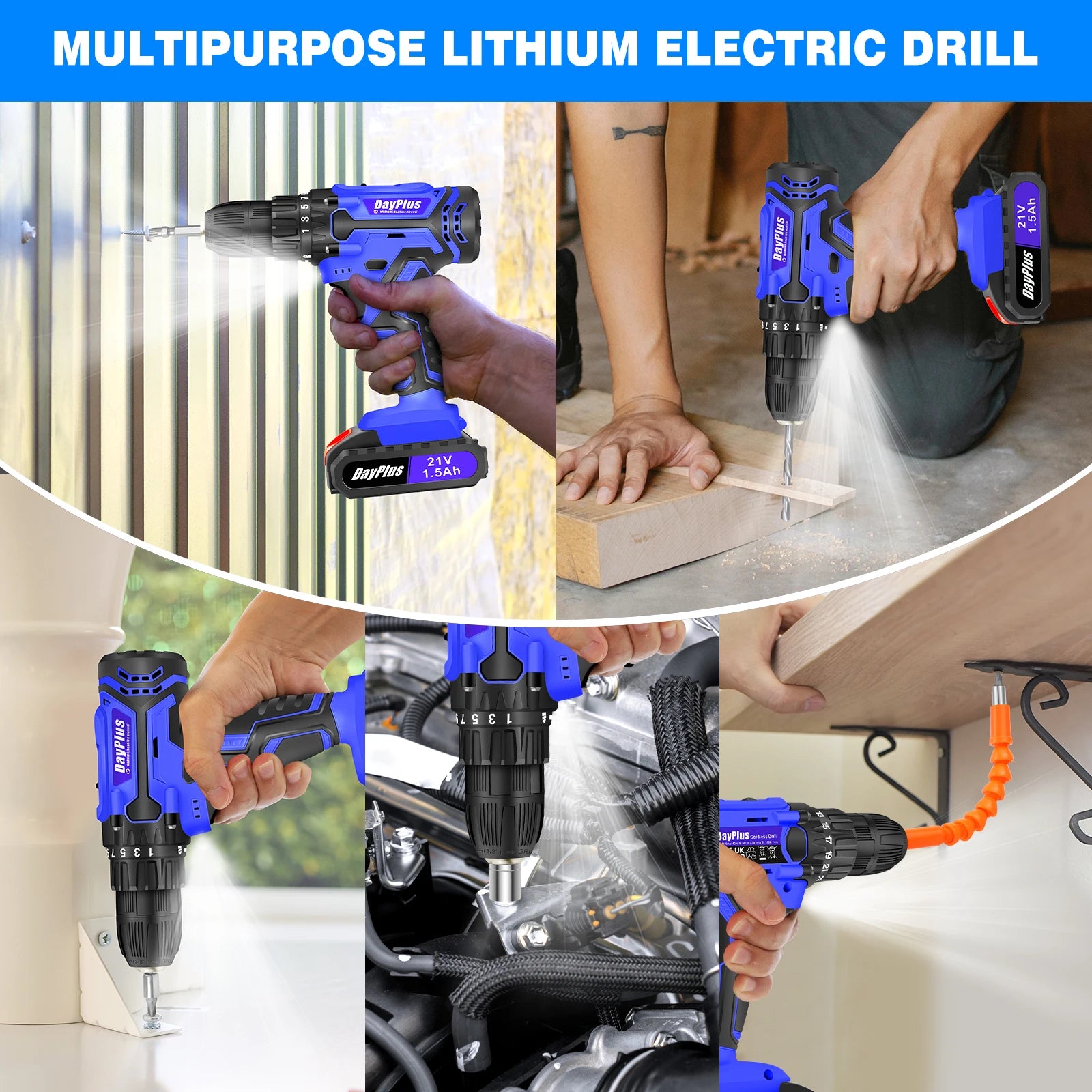 21V Cordless Power Drill, Bits Included, 25+1 Torque Setting, 1.5mAh Li-ion Battery & Fast Charger, 2-Gear Drill