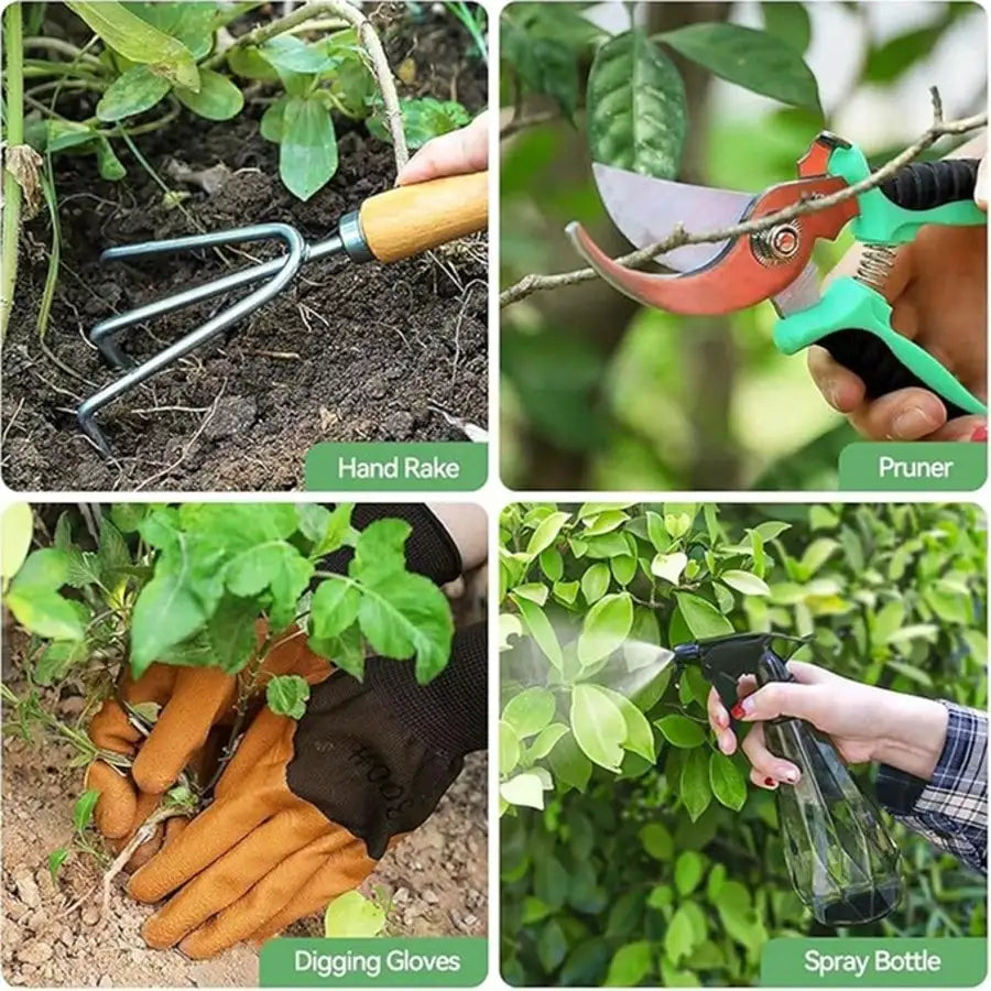 Gardening Tools 9-Piece Heavy Duty Gardening Hand Tools With Fashion And Durable Garden Tools Organizer Handbag, Ideal Gardening Gifts For Women,Rust-Proof Garden Tool Set