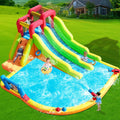 Giant Inflatable Dual Lane Water Slide with Splash Pool Wet/Dry Combo Water Cannons Backyard Family Party 580x350x250cm