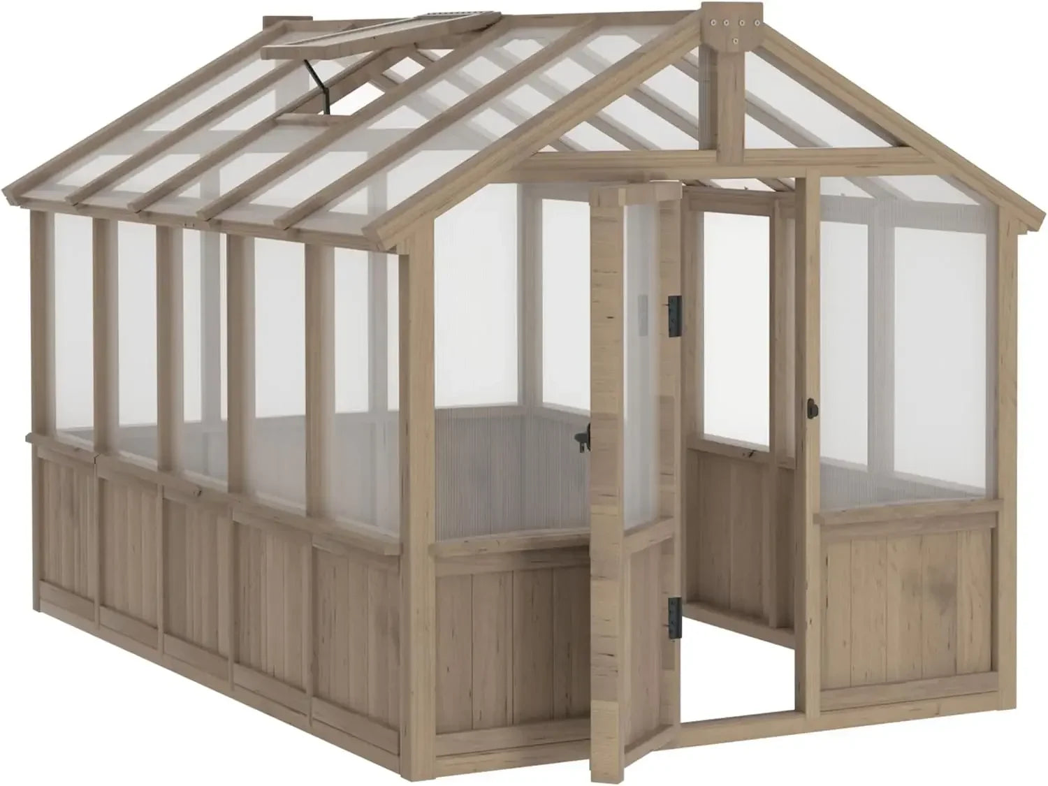 6x10 FT Green House for Outdoor, 6MM Thick Polycarbonate Panel Wooden Walk-in Greenhouse Kit with Lockable Door