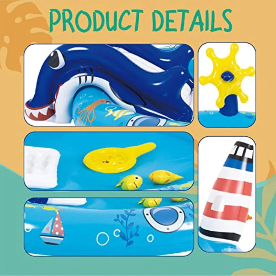 Kiddie Pool with Slide Inflatable Play Center Wading Lounge Pool, Marine Life Sprinkler, 60" x 25" Water Game Play Center for Kids