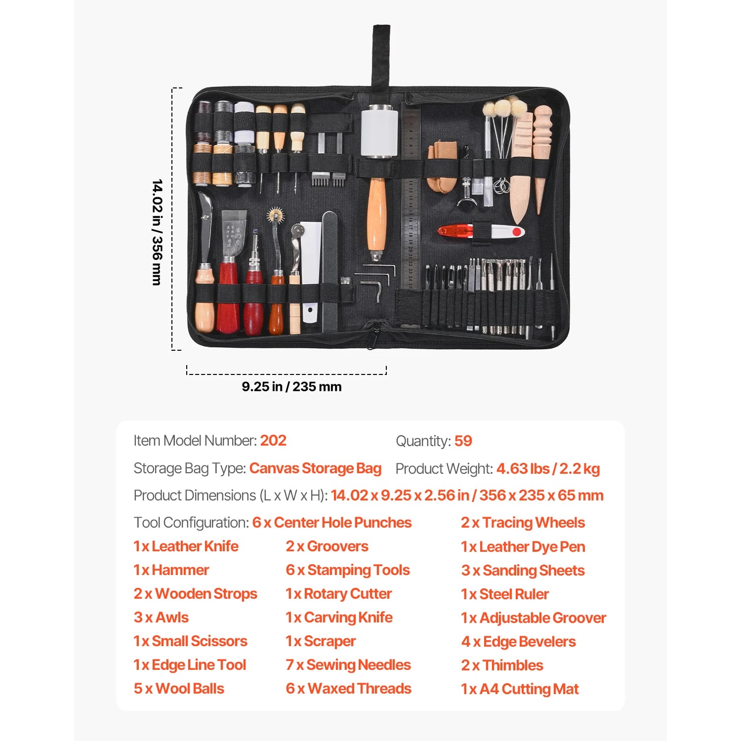 SucceBuy 59/61/72 PCs Leather Working Tools Kit, Leathercraft Tools w/Storage Bag, Engraving Punching Sewing Stamping Tools