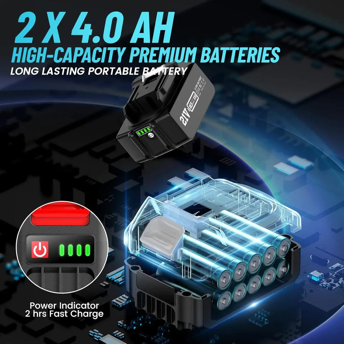SeeSii Cordless Impact Driver Kit 21V Brushless Electric Wireless Screwdriver 2200 In-Lbs. 1/4' Hex Chuck 0-3000RPM Variable Speed With 2*4.0Ah Batteries 20Pcs Driver Bits LED Light