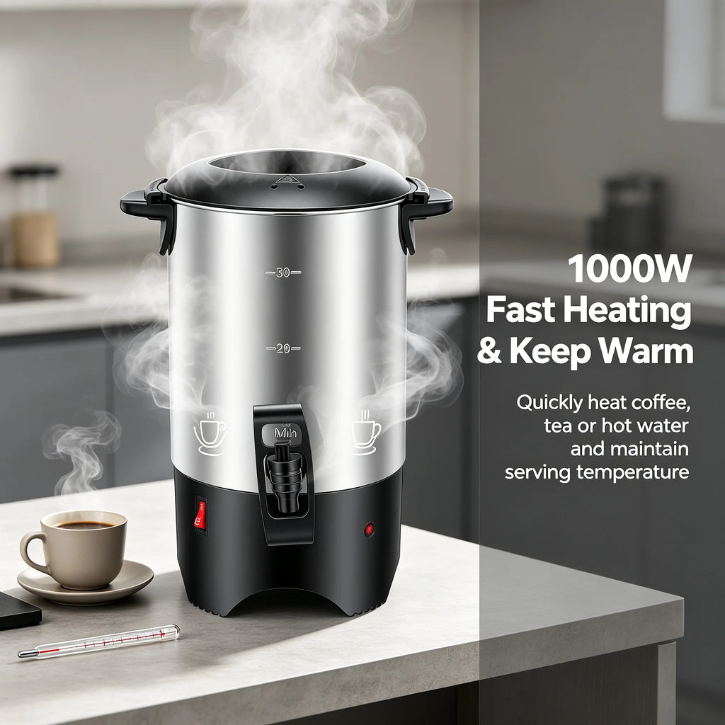 Hot Coffee Serving Urn 5.2L/175oz, 304 Stainless Steel Coffee Maker with 1000W Fast Heating, Hot Water Dispenser for Office Party Restaurant, Silver