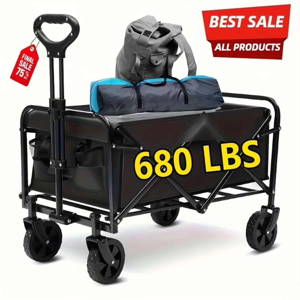 High-Capacity Heavy-Duty All-Terrain Folding Cart - Stainless Steel Frame and Foldable Multi-Purpose Wagon,