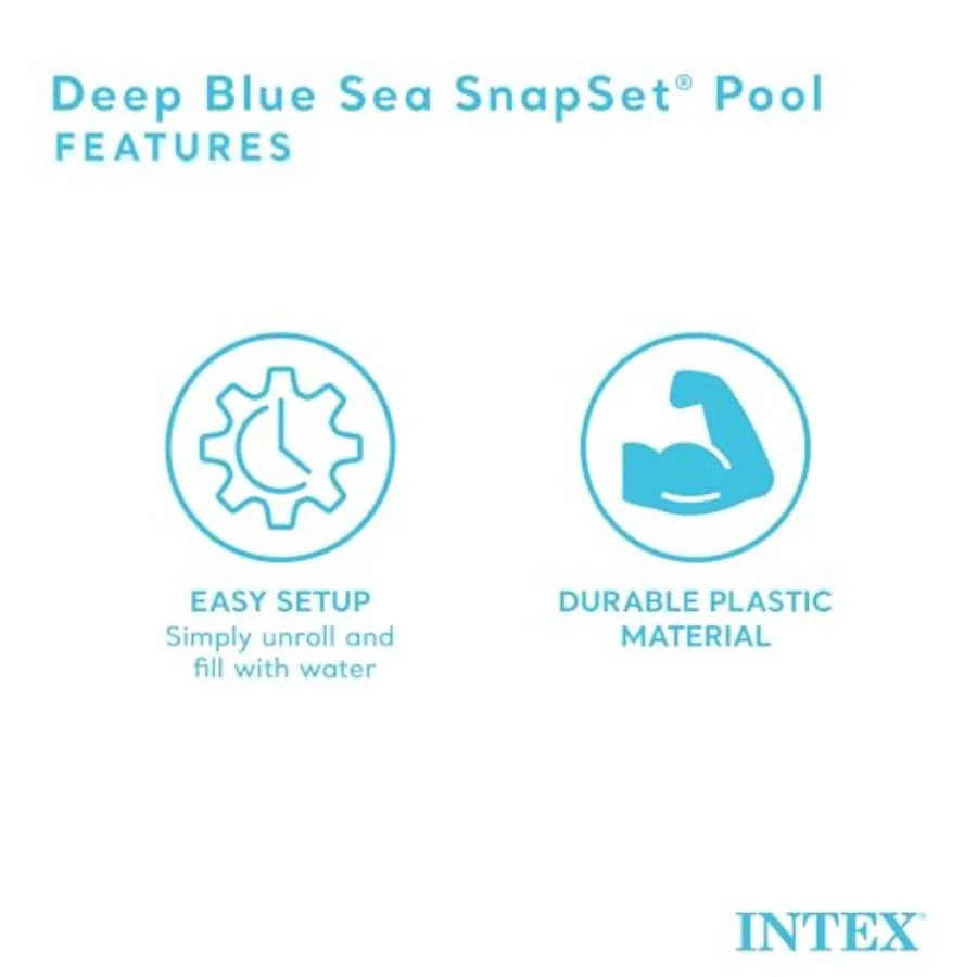 Deep Blue Sea 8 Feet x 18 Inch Snap Set Instant Round Plastic Above Ground Swimming Kiddie Pool for Ages 3 Years and Up,