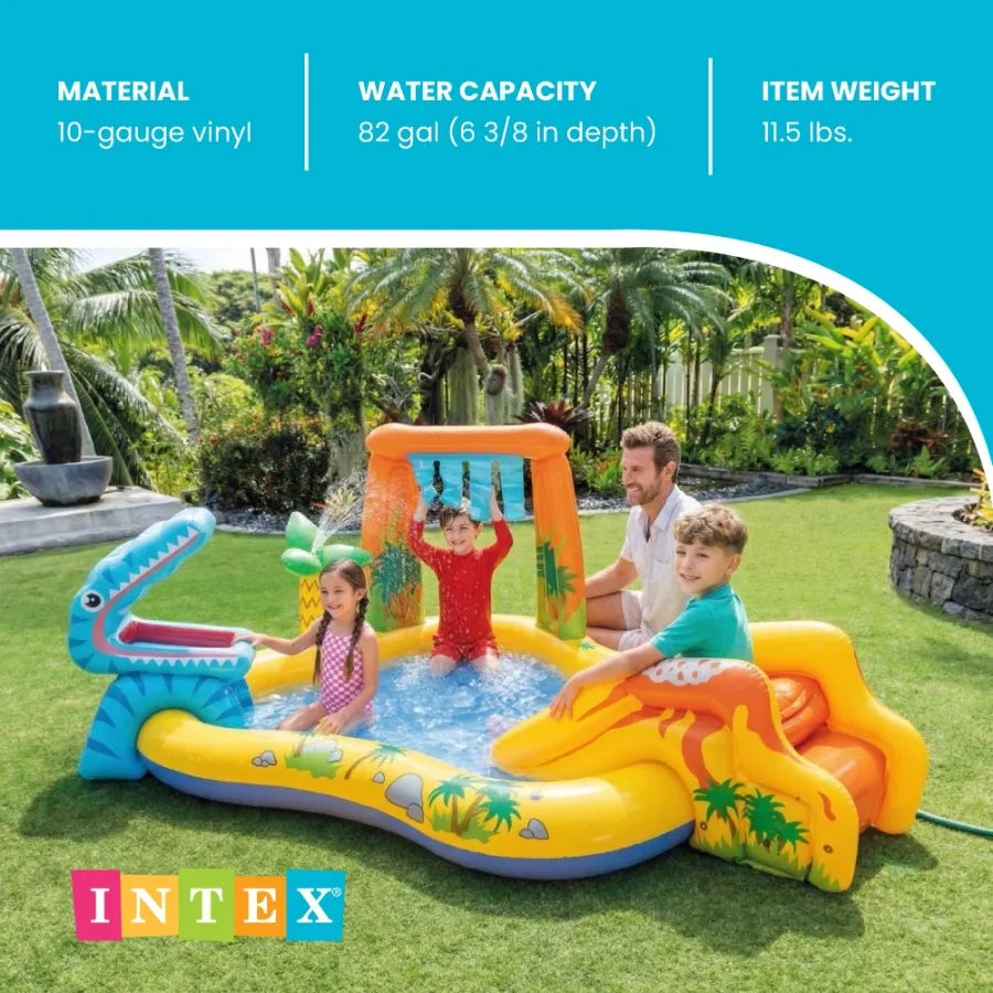 Intex Inflatable Dinosaur Play Center Outdoor Water Park Pool w Slide
