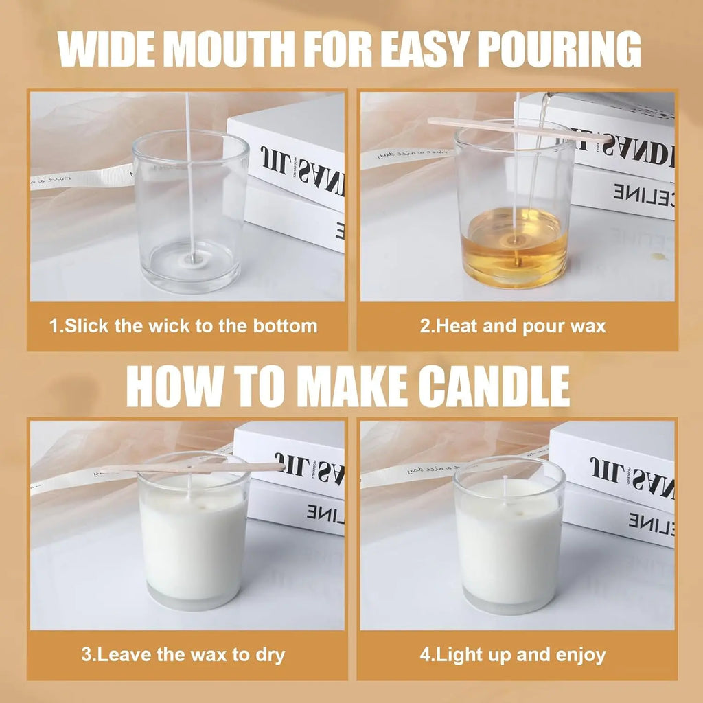 7oz Glass Candle Jars, 36-Pack Candles Jars for Making Candles, Empty Thick Glass Wide-Mouth Jars with Bamboo Lids & Wick Kits, Candle Containers Bulk - Clear