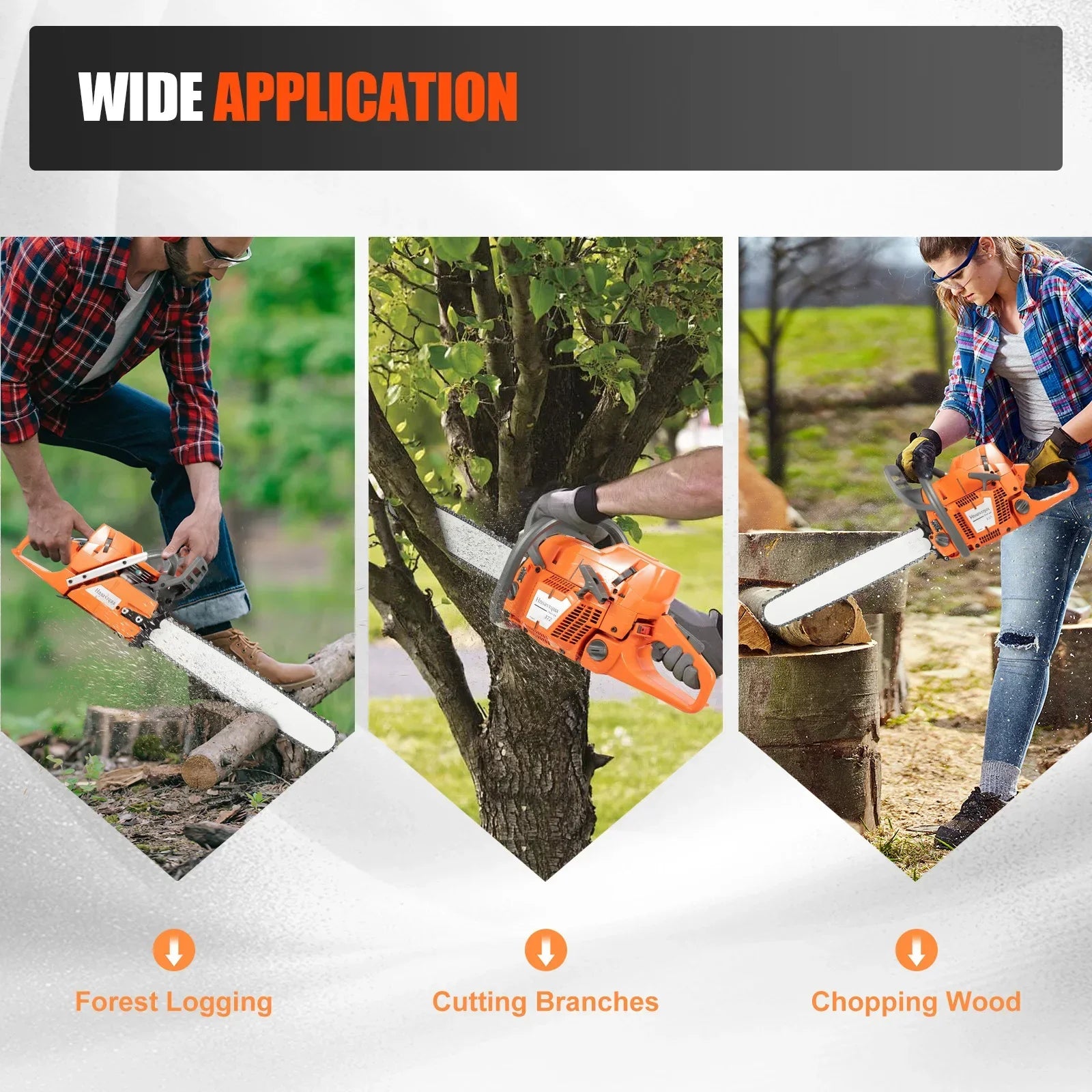 72CC 24" 2 Stroke Cordless Chain Saw, Gas Powered