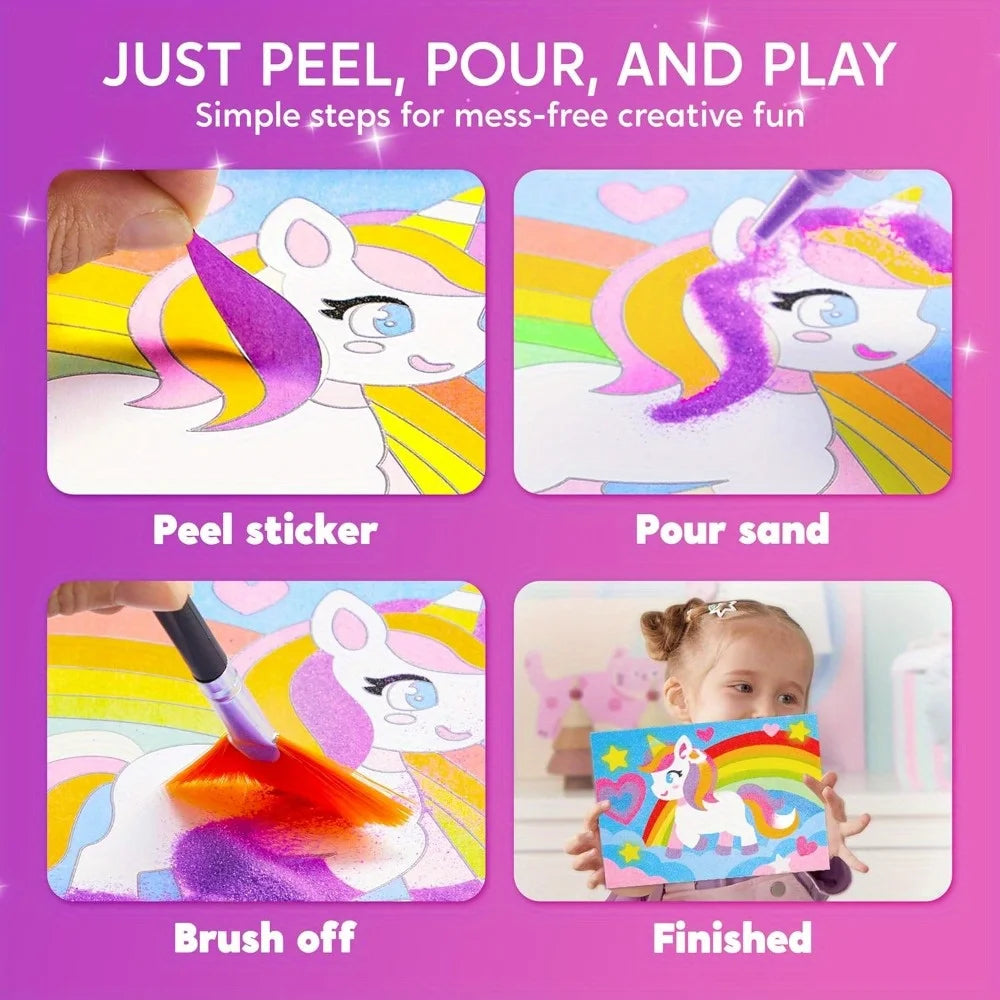 JOYFY Kid "Glow Sand" Sand Art Kits, Glow-In-The-Dark Sand Painting, 14 Colors 6 Fantasy Templates