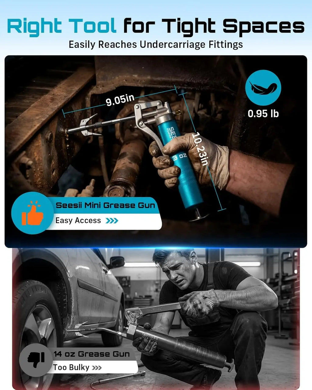 SeeSii Grease Gun 12000PSI 2-in-1 Electric Grease Gun Kit & 4000 PSI Mini Portable Grease Gun Kit Car Oil Pump Oil Change Tool with 2.0Ah Battery Flexible Hose for Automotive Marine Easy Priming Works