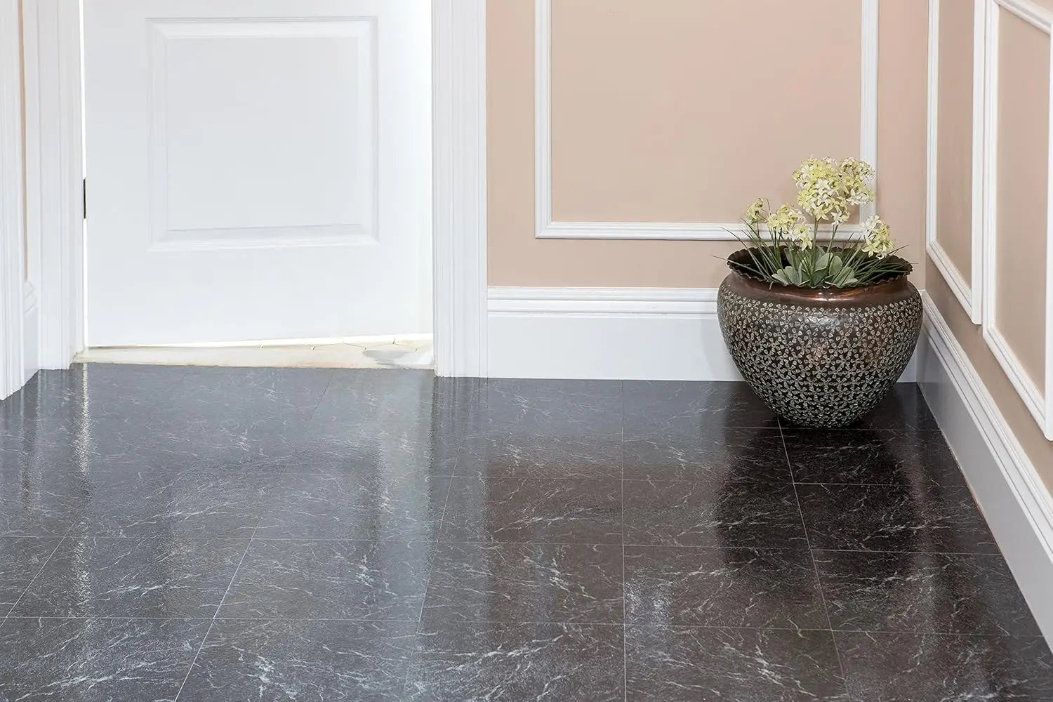 Self-Adhesive 12x12 Vinyl Floor Tiles, 20-Pack, Black Marble Pattern, Peel & Stick DIY for Kitchen, Bedroom