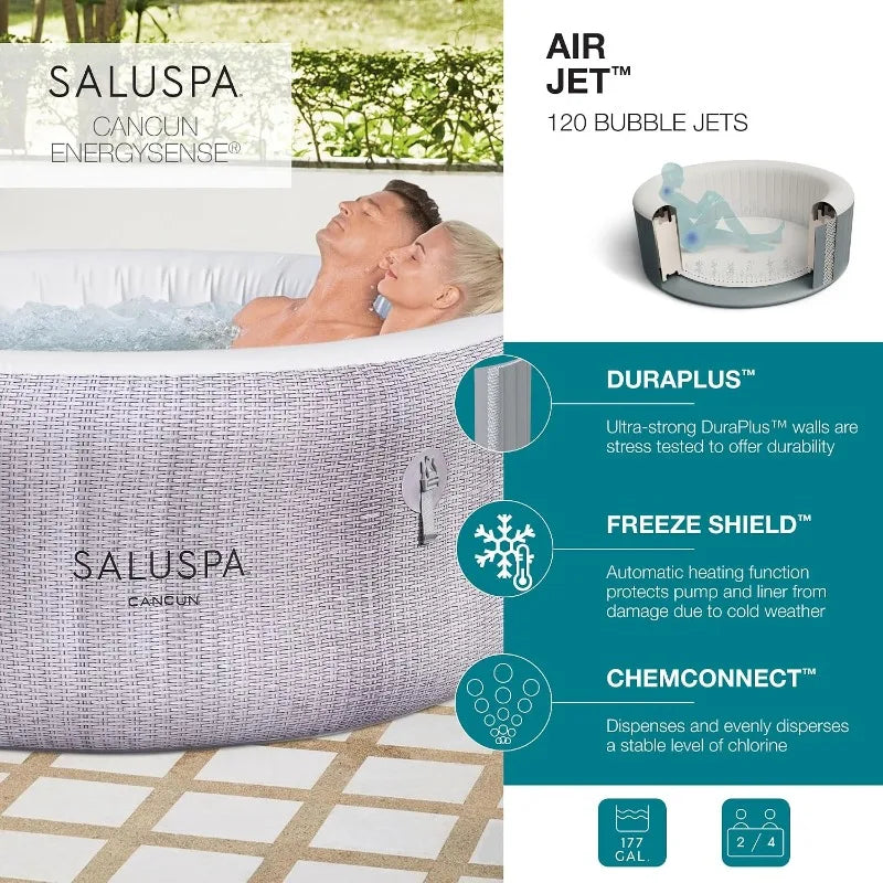 Bestway SaluSpa Cancun 2-4 Person Inflatable Hot Tub, Round Energy-Efficient Portable Spa with 120 AirJets, 71" x 26"