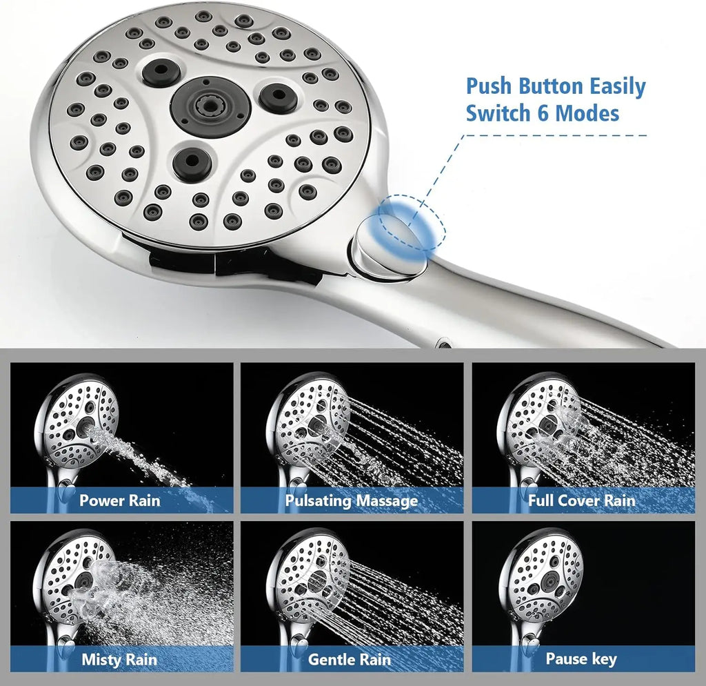 Chrome Tub Spout with Diverter, 6-Setting Handheld Shower with Pause