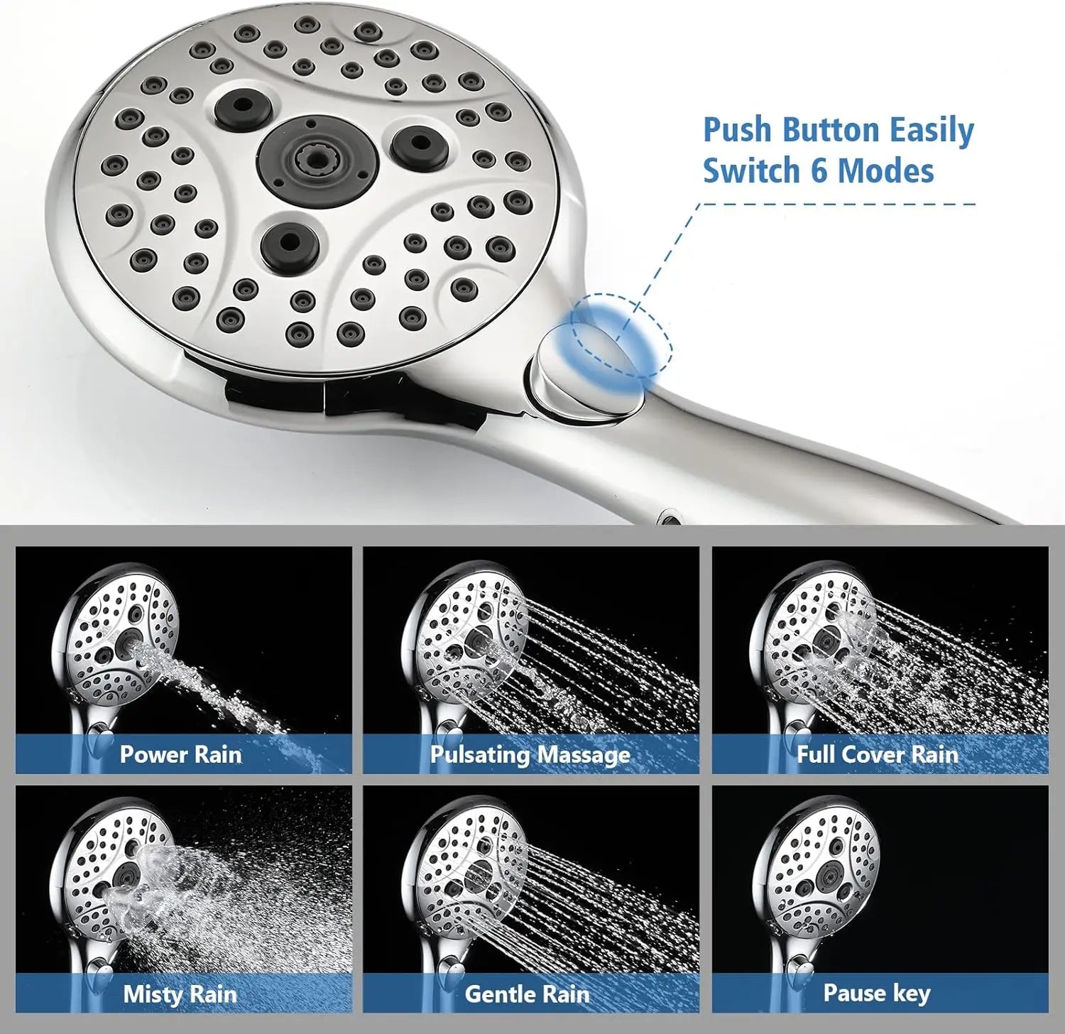 Chrome Tub Spout with Diverter, 6-Setting Handheld Shower with Pause