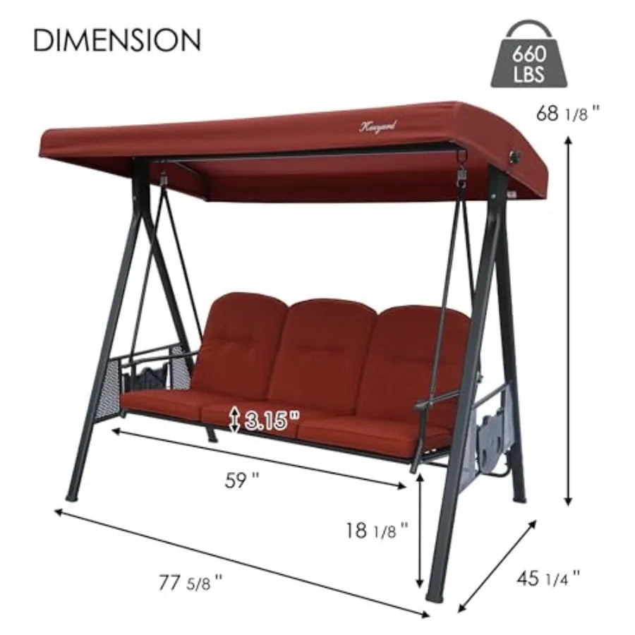 Herbert Deluxe 3-Seat Patio Porch Swing Chair with Stand, Adjustable Canopy, Outdoor Freestanding Swing Chair for Backyard, Pool