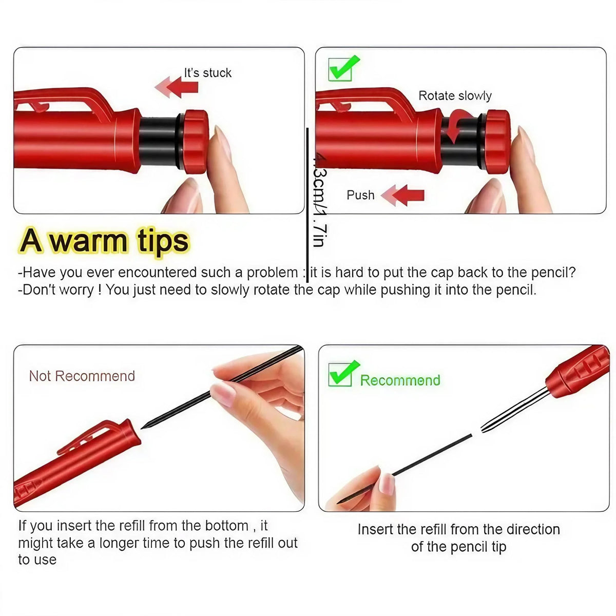 STONEGO Carpenter Pencil Set with 6 Refills and Built in Sharpener Professional Mechanical Marking Pencil for Construction Architecture Woodworking Scriber Tool High Precision Durable Hand Tool Set for Engineers and Builders