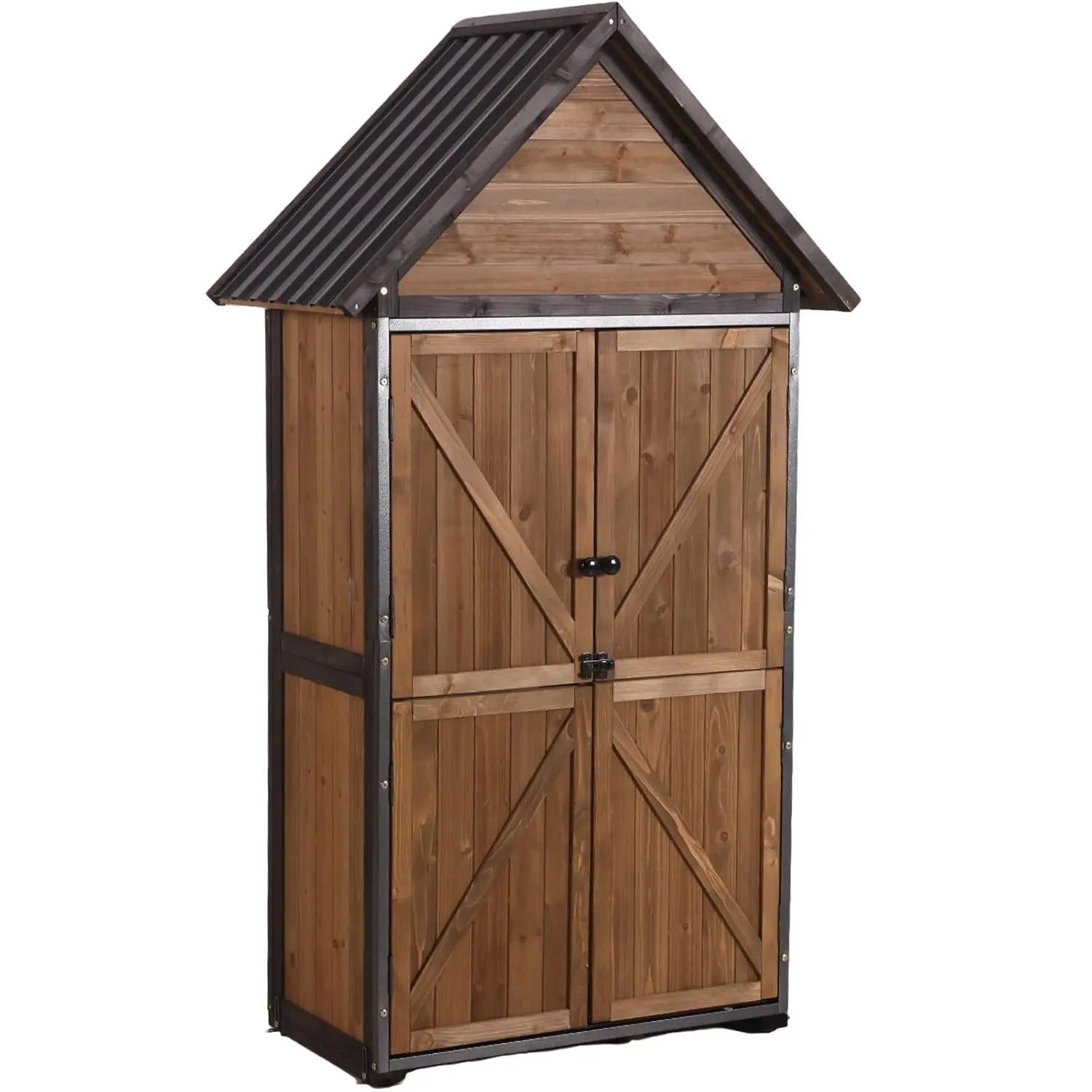 Outdoor Metal Frame Storage Shed Tool Cabinet Wooden Floor Adjustable Shelves Garden 2.5x1.4FT, Customized