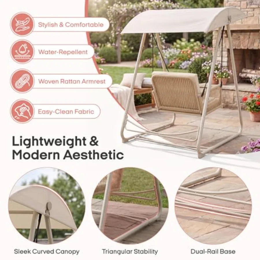 Outdoor Patio Swing Chair with Adjustable Canopy, Heavy-Duty Triangular Frame, Single Seat Garden Hammock Swing for Backyard