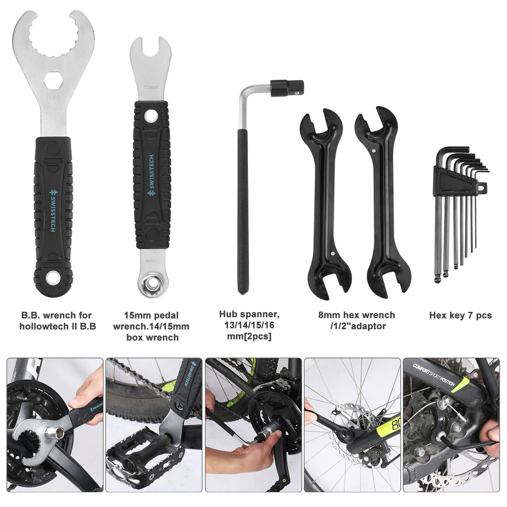 SwissTech 30 Piece Bike Repair Tool Kit, Bicycle Maintenance Tool Set w/Storage Case, Bike Accessories for Mountain/Road Bikes
